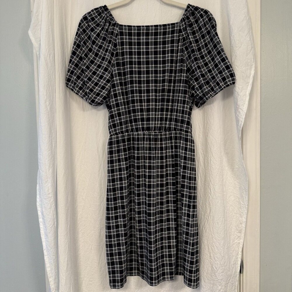 Loft Faux Wrap Dress Size Sm Black White Plaid Gingham Workwear Church - Picture 8 of 15